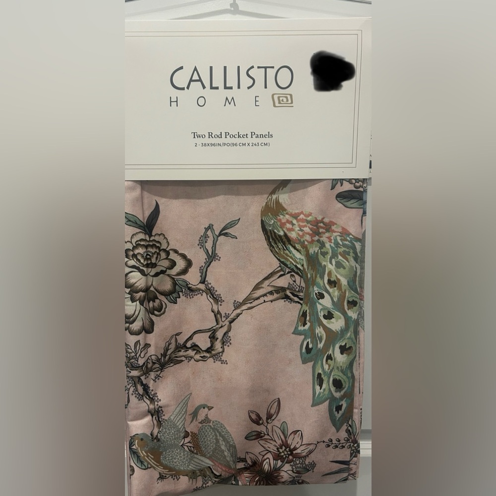 Callisto Home PEACOCK Scroll Light Blush Curtains Set/2 Panels 38”x 96” pink